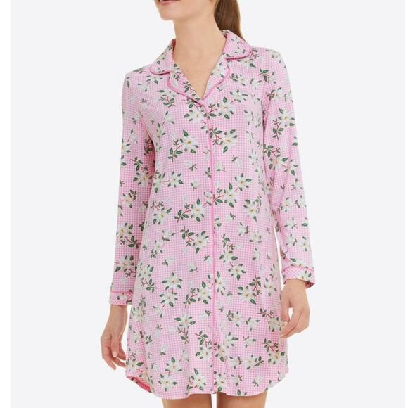 Draper James Magnolia Floral Print Night Sleep Shirt Small Gingham Pink Pajamas - Picture 2 of 7